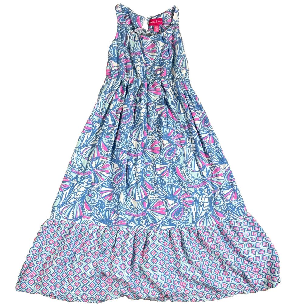 Lilly Pulitzer x Target Maxi Dress Kids S Blue Pink My Fans Print Sleeveless